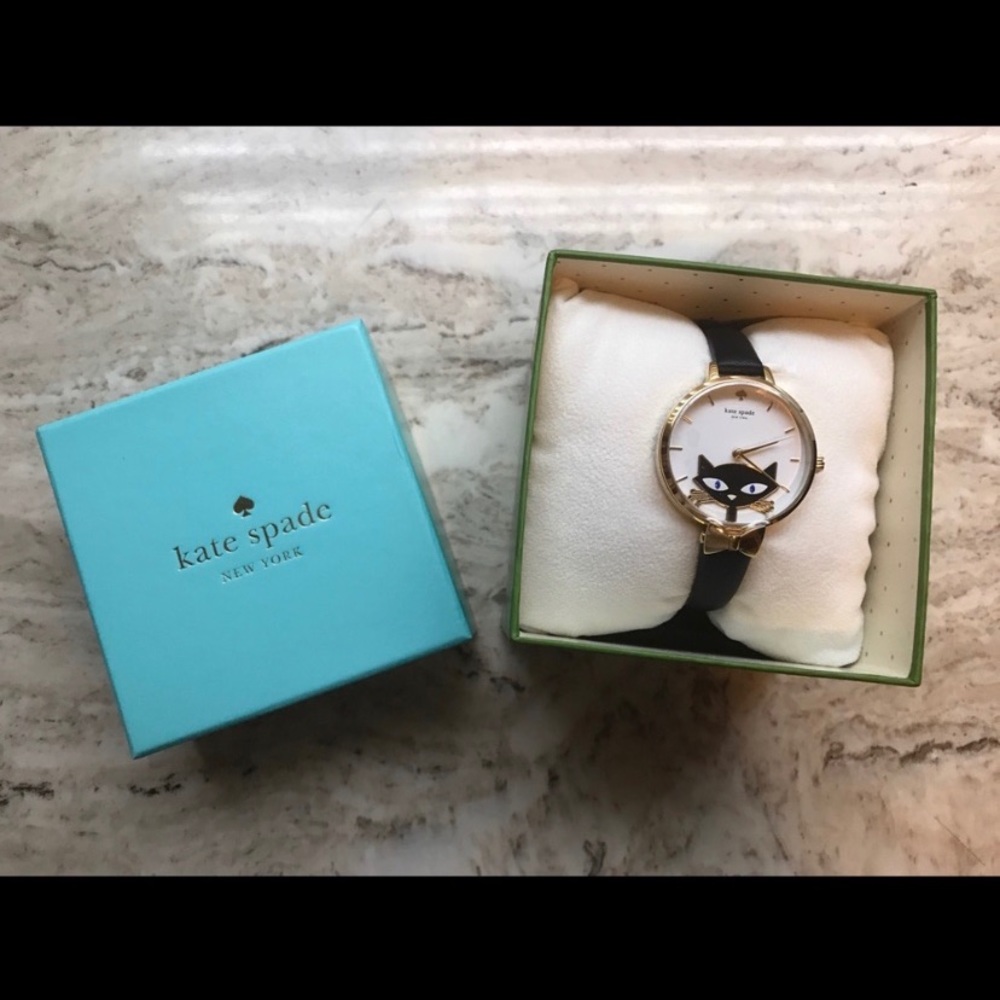 Kate Spade ♠️ Jazz Cat Leather Metro Watch